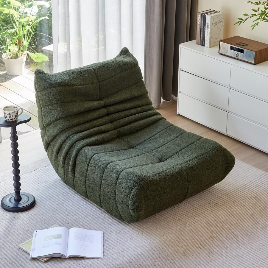 HAUSS SPOLE Relaxfauteuil Lazy Stoel Teddy Fleece Zitzak Stoel voor Binnengebruik Relaxstoel lounge fauteuil Slaapkamer & Woonkamer Volwassenen & Jongeren Ergonomisch & Comfortabel 91x102x72cm -Groen