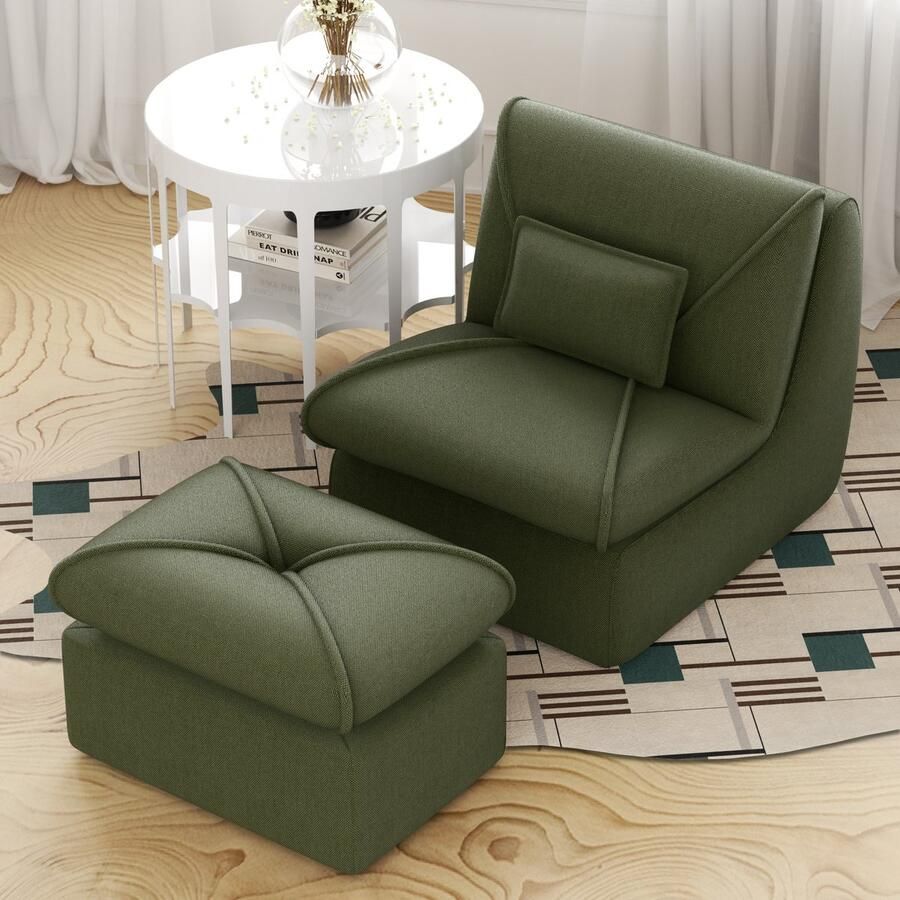 HAUSS SPOLE Relaxstoel Met Voetensteun Extra Dikke Zitting Voor Comfort Stoel zonder armleuningen Gigantische zitzakstoel comfortabele enkele luie bank Woonkamer & Slaapkamer Chenillestof-Groen - Foto 2