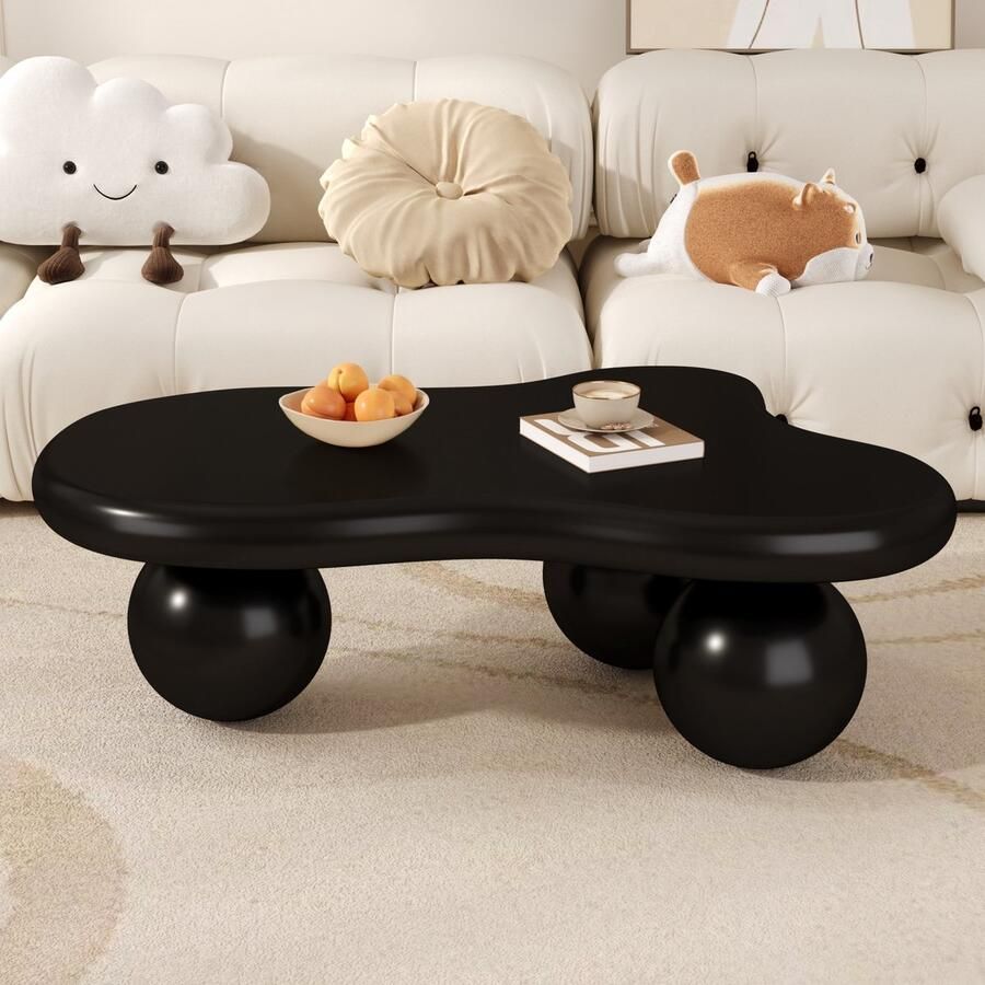 HAUSS SPOLE Salontafels Koffietafel Cloud Design Salontafel Met 16-Kleuren LED Rond Beistelblad Woonkamer Tafel 95x62 5x32 cm MDF Zwart