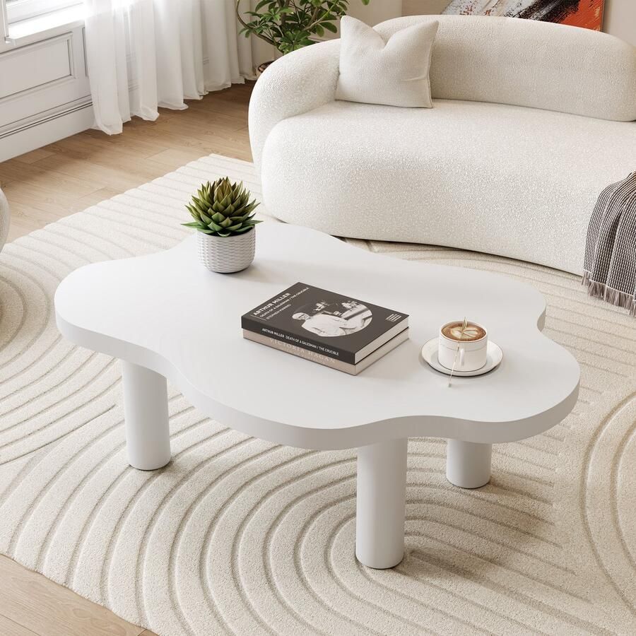 HAUSS SPOLE Salontafels Koffietafel Onregelmatige Wolkenvormige Salontafel Modern Driepoot Bijzettafel 100x70x40 cm MDF Wit