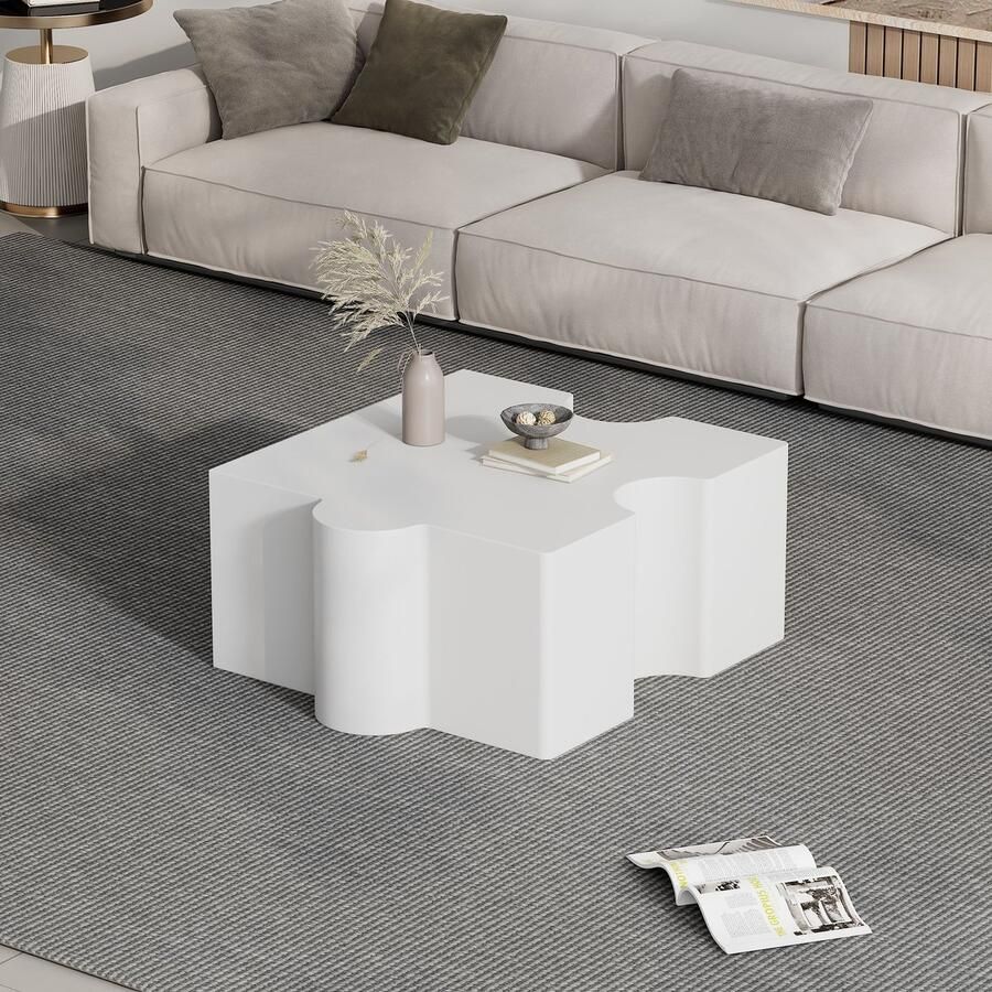HAUSS SPOLE Salontafels Koffietafel Puzzelvormig Modulair Plaatsbaar met Opbergruimte 65×65×32 cm MDF Wit