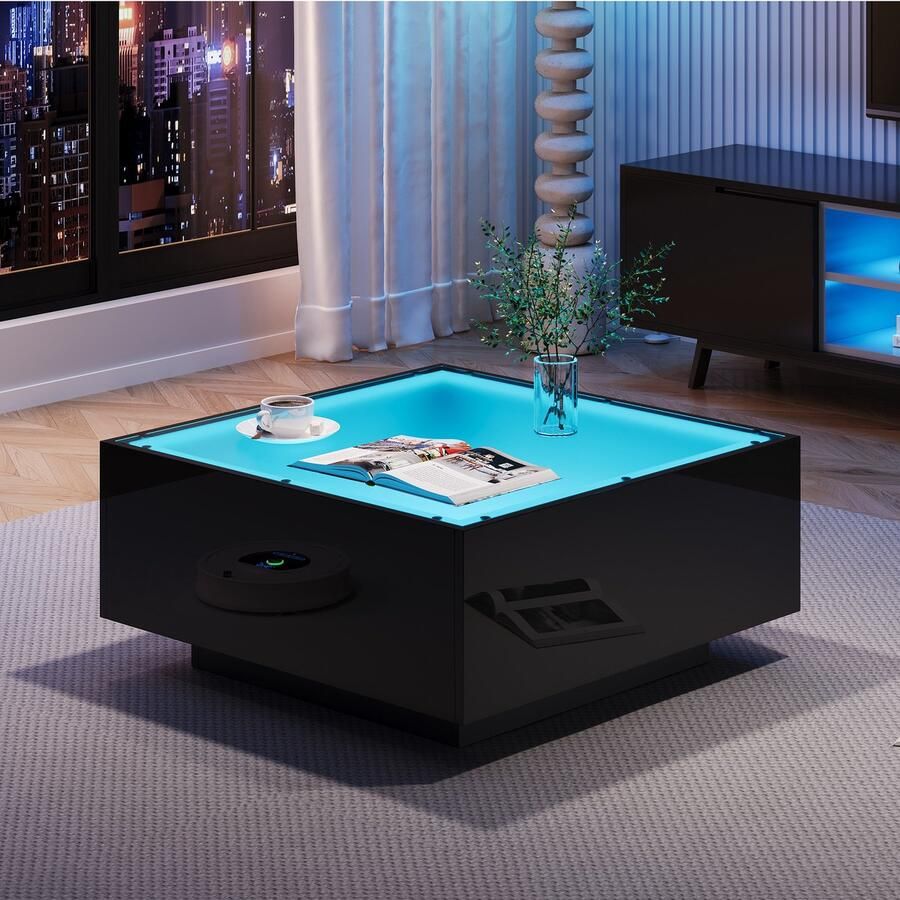 HAUSS SPOLE Salontafels Koffietafel Rond Met LED Verlichting 70x70x36 cm Spaanplaat Zwart