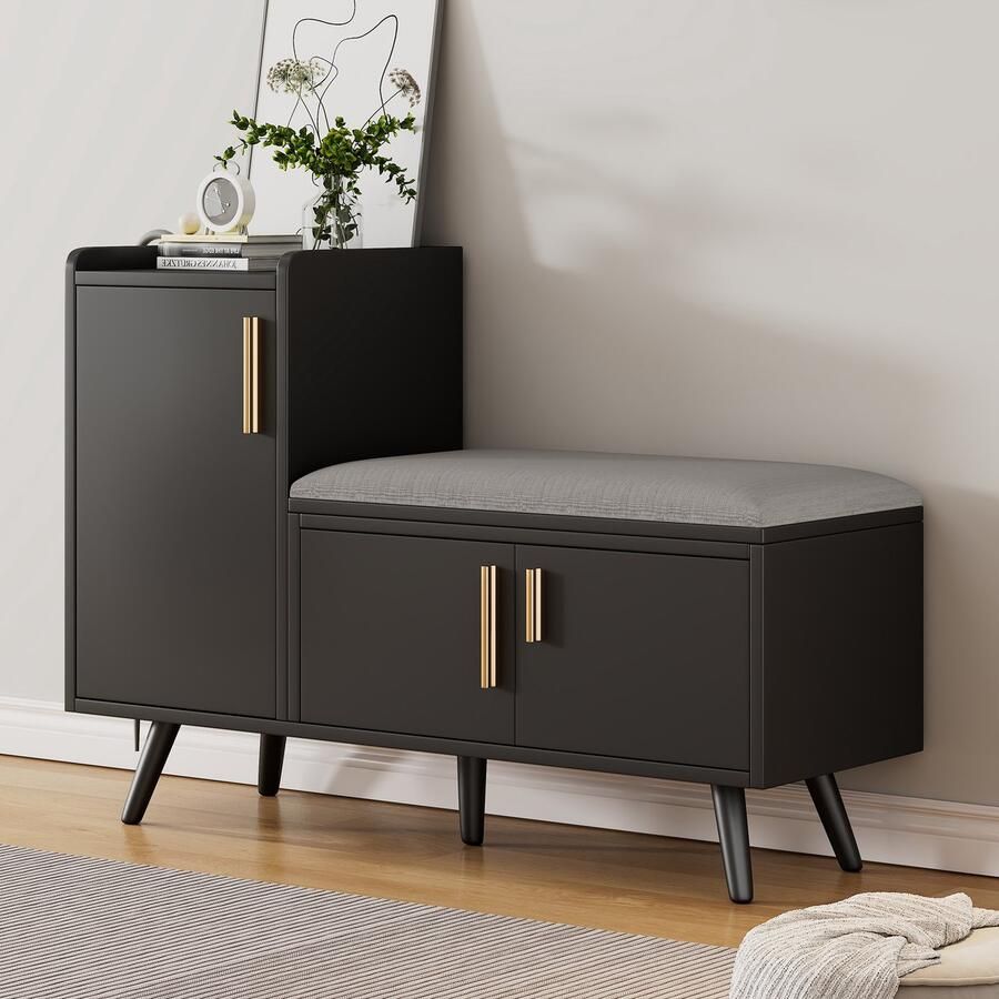 HAUSS SPOLE Schoenenkast Schoenenbank Met Opbergruimte Drie Deuren En Lade 100x34x68.5 cm Spaanplaat Notenhout