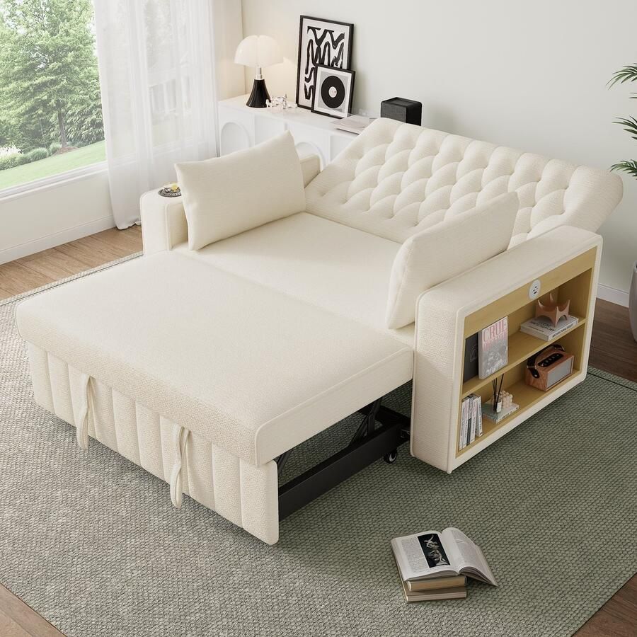 HAUSS SPOLE Slaapbank 140x137x84 cm Modern Multifunctioneel Slaapbank Met 2 Kussens Relaxen En Slapen Voor 2 Personen IJzer Beige
