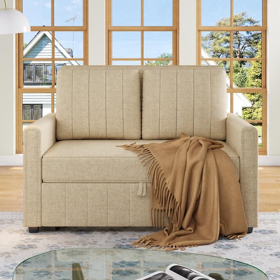 HAUSS SPOLE Slaapbank Slaapstoel Met Verstelbare Rugleuning Multifunctionele Relaxfauteuil Uitklapbaar Schuim Beige