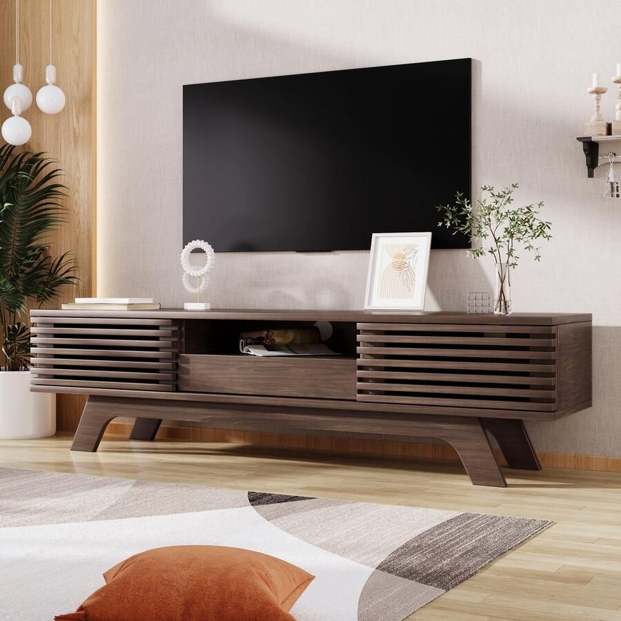 HAUSS SPOLE TV-kasten 150x35x44 cm TV meubel Met Schuiflade En Twee Deuren Uniek Design Vintage Stijl Hout Houtkleur