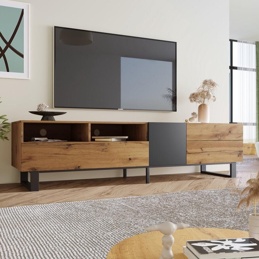 HAUSS SPOLE TV-kasten 180x38x50 cm TV meubel Met 2 Laden Ruime Opbergruimte Rechthoekig Industrieel Design MDF Bruin