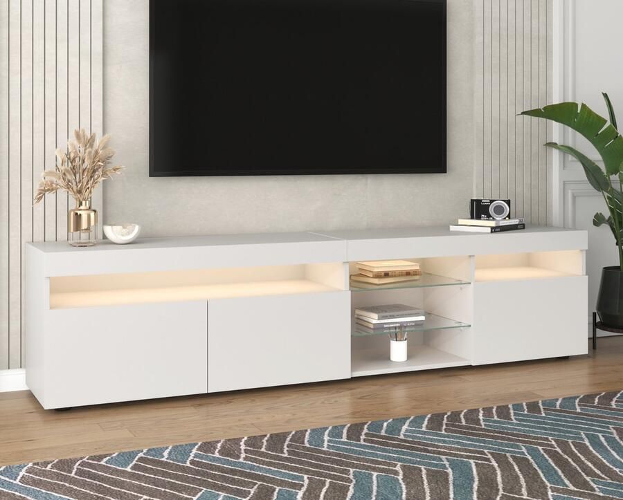 HAUSS SPOLE TV meubel Modern TV-Kast Met Variabele LED-Verlichting Hangend Design Voor Woon- En Eetkamer 180 L x 35 B x 45 H cm MDF Wit