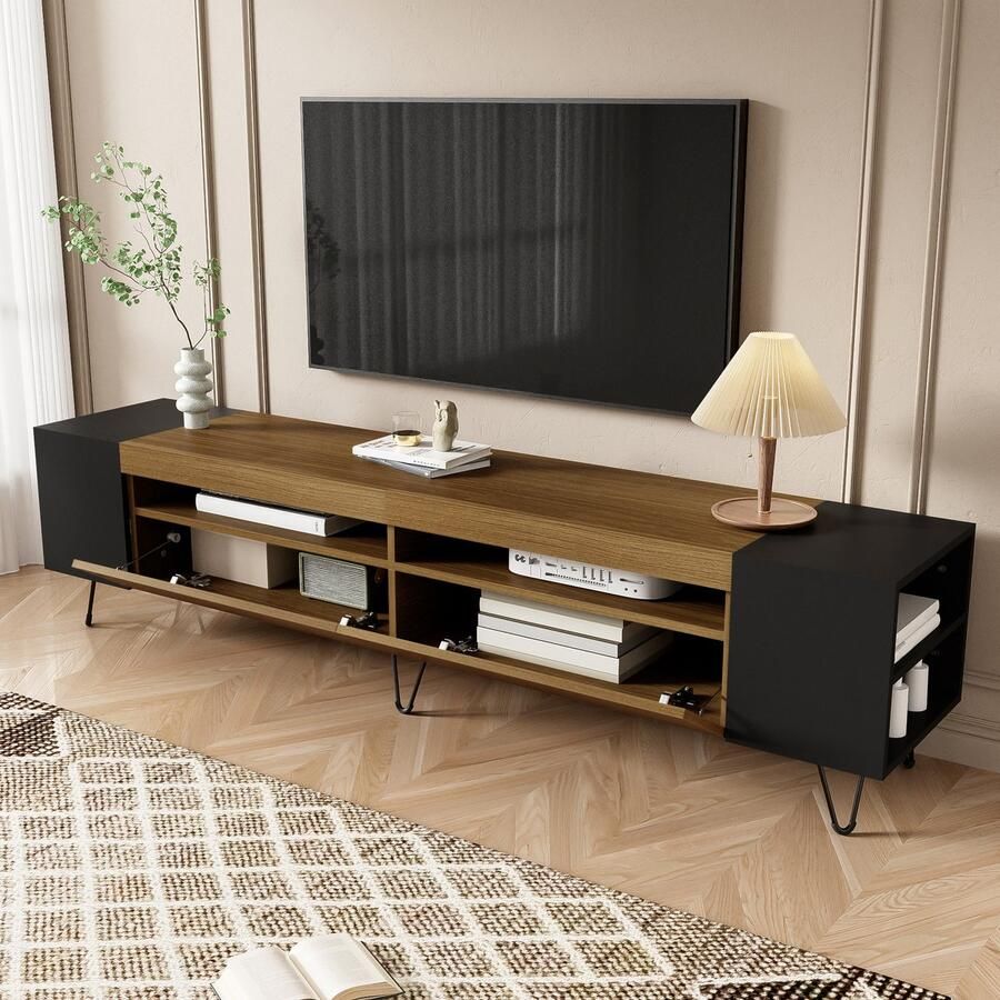 HAUSS SPOLE TV meubel Sideboard Met 2 Deuren Modern TV-Kast Voor Woonkamer Rechthoekig 180 x 36 x 43 cm MDF + Spaanplaat Zwart