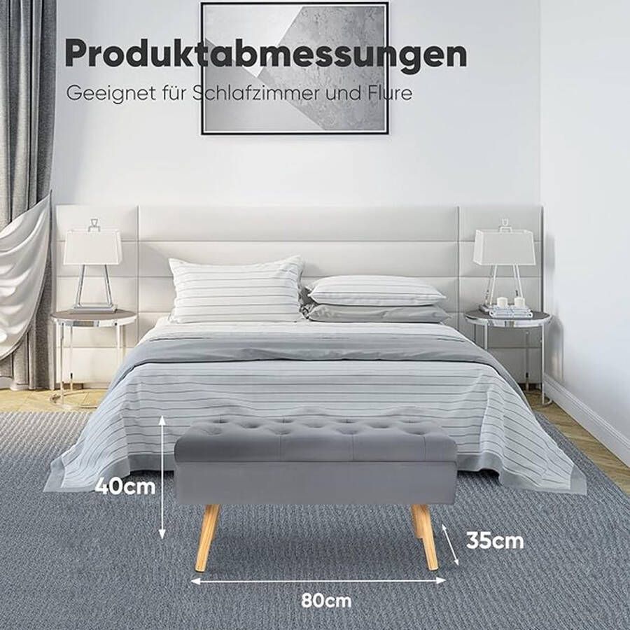 Hawthyhome Gestoffeerde bank met opbergruimte gestoffeerde bank met fluwelen opbergdoos voetenbank met houten poten voor hal woonkamer slaapkamer 80 35 43 cm donkergrijs