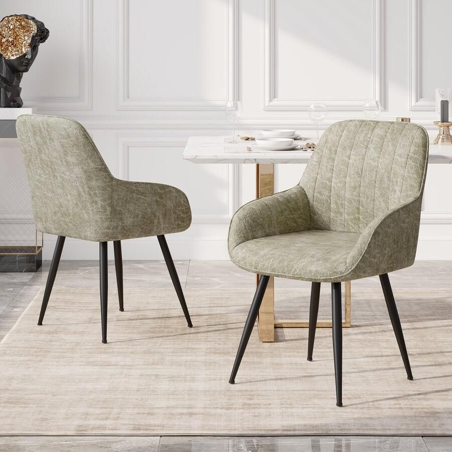 Hawthyhome Alfa Eetkamerstoel-Set van 2-Natuurlijke stijl-techno stof-Design-Beige