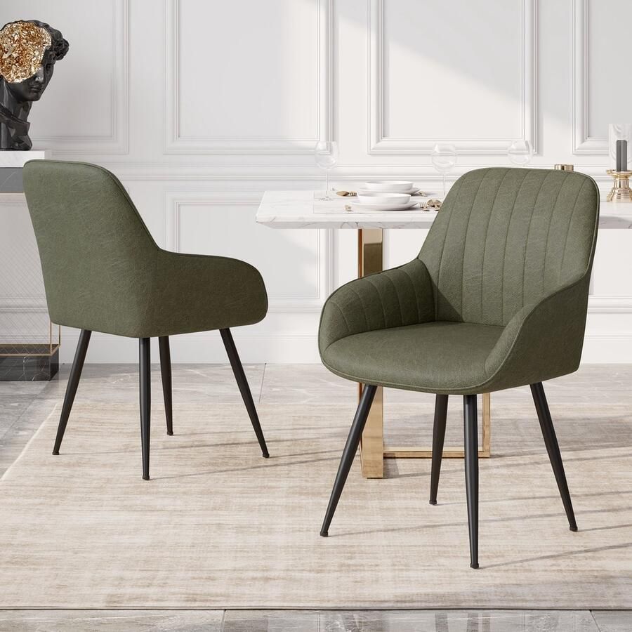 Hawthyhome Alfa Eetkamerstoel-Set van 2-Natuurlijke stijl-techno stof-Design-Groen