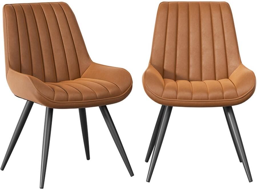 Hawthyhome Alfa Eetkamerstoel-Set van 2-techno stof-Eenvoudige Eetkamerstoel-Bruin-Industrieel