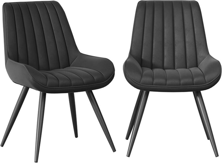 Hawthyhome Alfa Eetkamerstoel-Set van 2-techno stof-Eenvoudige Eetkamerstoel-Zwart-Industrieel