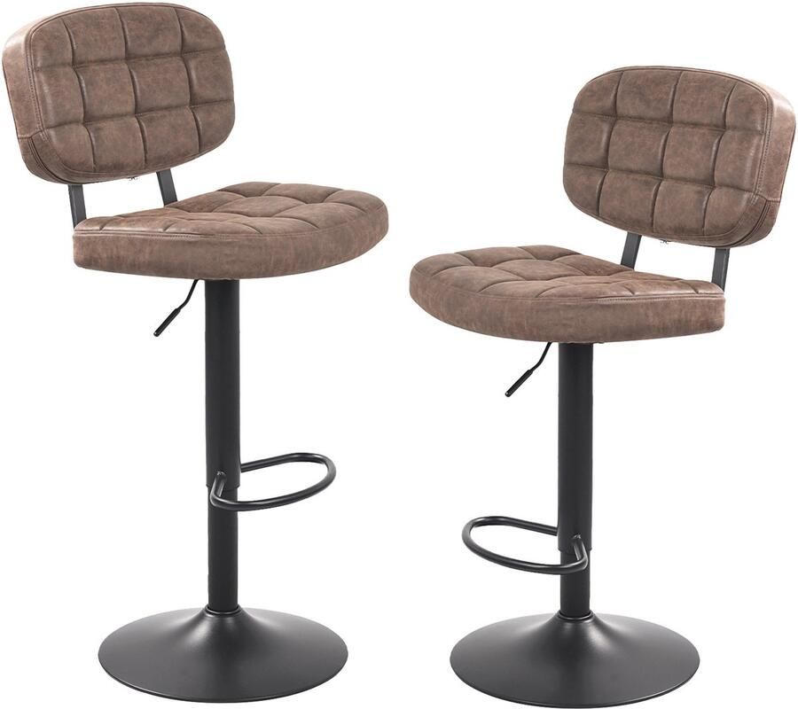 Hawthyhome Barkruk Bruin PU Leer Verstelbare Hoogte & 360° Draaibaar Barkruk met Rugleuning en Voetsteun Keukenkruk voor Toog Bar & Eetkamer Draagvermogen tot 120 kg