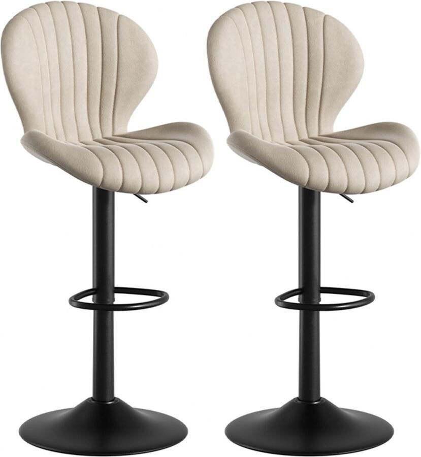 Hawthyhome Barkruk Scandinavisch-Set van 2- Beige-Barstoelen met rugleuning -Verstelbaar -Stof- Keukenstoel