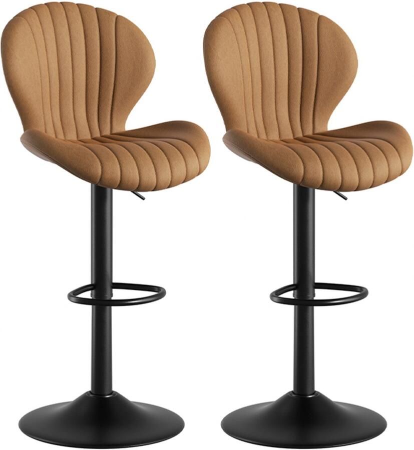 Hawthyhome Barkruk Scandinavisch-Set van 2- Bruin-Barstoelen met rugleuning -Verstelbaar -Stof- Keukenstoel