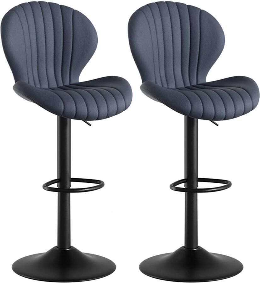 Hawthyhome Barkruk Scandinavisch-Set van 2- Donkergrijs-Barstoelen met rugleuning -Verstelbaar -Stof- Keukenstoel