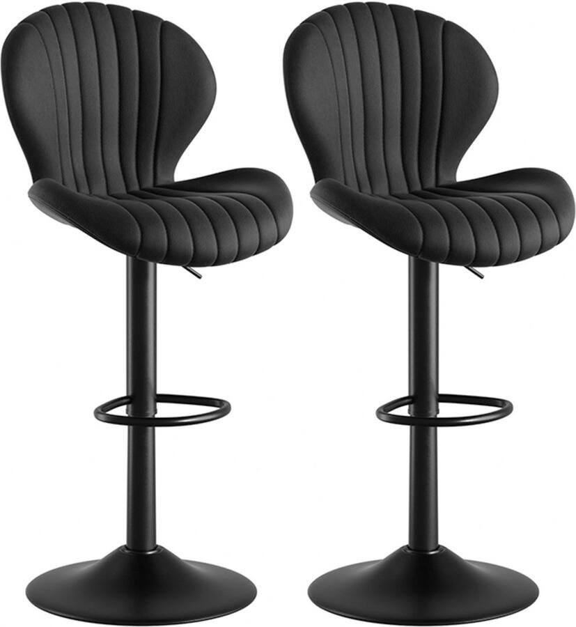Hawthyhome Barkruk Scandinavisch-Set van 2- Zwart-Barstoelen met rugleuning -Verstelbaar -Stof- Keukenstoel
