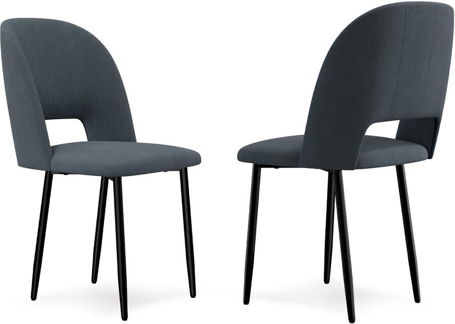 Hawthyhome Gama Eetkamerstoel- Set van 2- Ribfluwelen Bekleding- Eenvoudige Eetkamerstoel-Grijs-Scandinavian Style