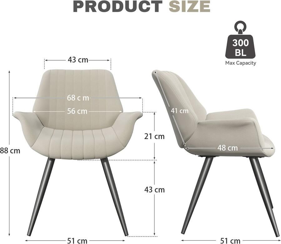 Hawthyhome Moderne eetkamerstoelen set van 2 khaki Holland fluweel comfortabele stoelen voor woonkamer en eetkamer