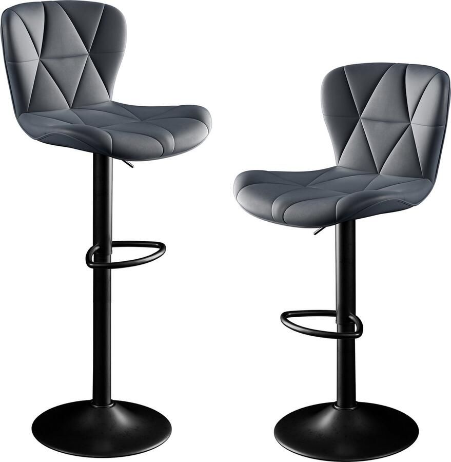 Hawthyhome Moderne in hoogte verstelbare barkruk Omeg Serie- 360° draaibaar Ergonomisch ontwerp Zwart metalen voet-Set van 2-Donkergrijs