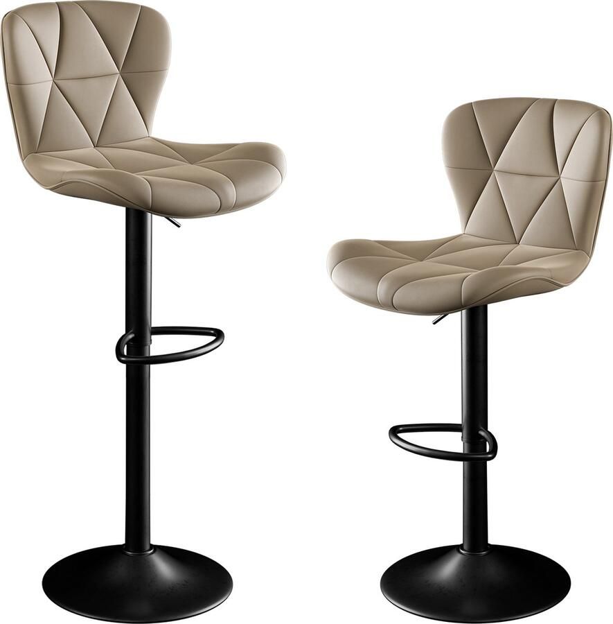 Hawthyhome Moderne in hoogte verstelbare barkruk Omeg Serie- 360° draaibaar Ergonomisch ontwerp Zwart metalen voet-Set van 2-Khaki