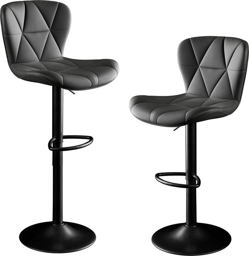 Hawthyhome Moderne in hoogte verstelbare barkruk Omeg Serie- 360° draaibaar Ergonomisch ontwerp Zwart metalen voet-Set van 2-Zwart