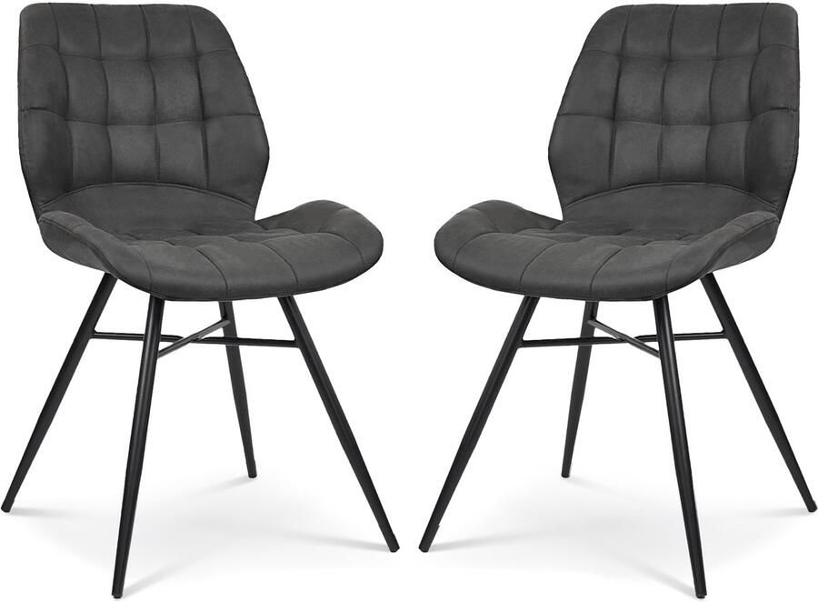 Hawthyhome Set van 2 Eetkamerstoelen met Metalen Frame Moderne Design Stoelen voor Keuken en Woonkamer Zwart