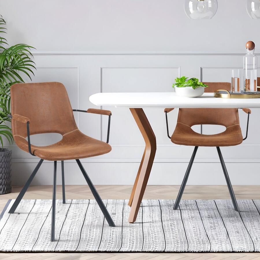 Hawthyhome Set van 2 eetkamerstoelen – Tech-stof bekleding – Met armleuning en metalen poten – Comfortabele en moderne keukenstoelen