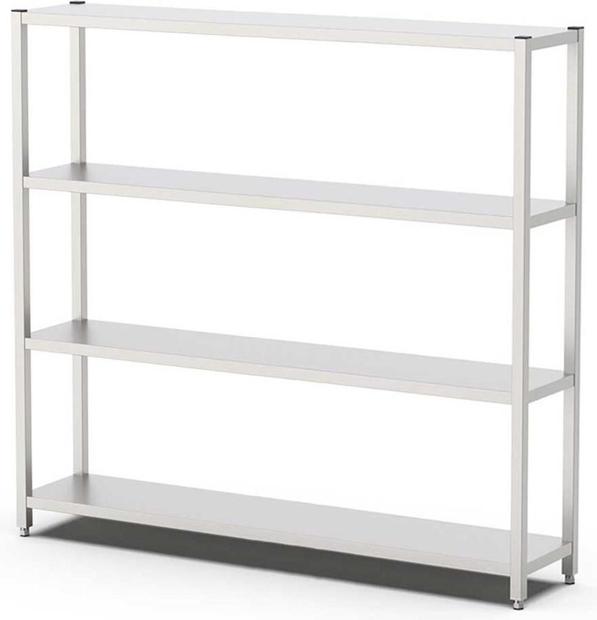 HCB Opbergrek metaal stellingkast 200 x 40 x 180 cm RVS INOX keuken stelling Metalen wandrek 40x200x180 cm (DxBxH) 50 kg 8003