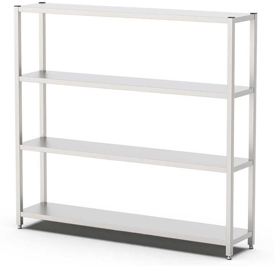 HCB Opbergrek metaal stellingkast 200 x 40 x 180 cm RVS INOX keuken stelling Metalen wandrek 40x200x180 cm (DxBxH) 50 kg 8003 - Foto 2