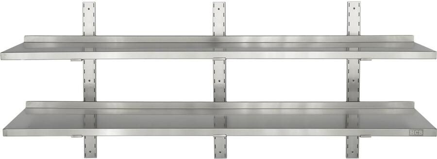 HCB Professionele Wandschap van metaal Dubbel wandschap RVS INOX Muurplank wandplank Horeca 30x180x4 cm (DxBxH) 15 kg 8663 - Foto 2