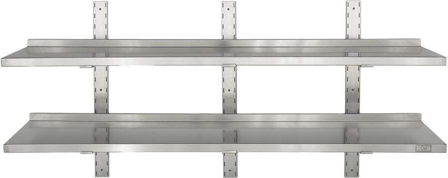 HCB Professionele Wandschap van metaal Dubbel wandschap RVS INOX Muurplank wandplank Horeca 30x160x4 cm (DxBxH) 20 kg 8931 - Foto 2