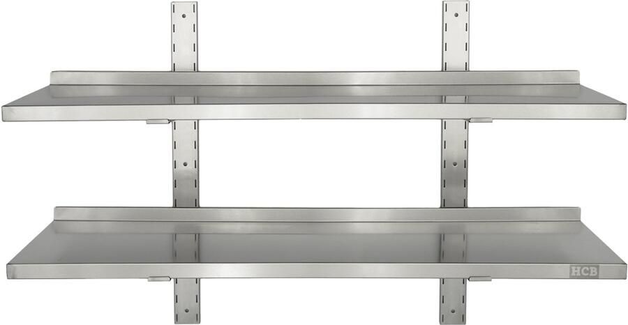 HCB Professionele Wandschap van metaal Dubbel wandschap RVS INOX Muurplank wandplank Horeca 30x100x3 cm (DxBxH) 15 kg 8289 - Foto 2