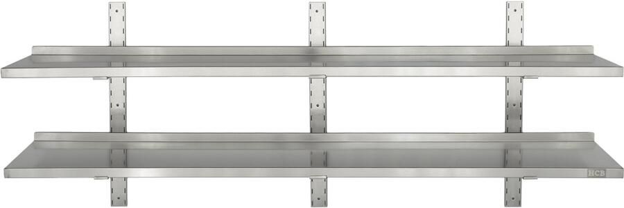 HCB Professionele Wandschap van metaal Dubbel wandschap RVS INOX Muurplank wandplank Horeca 30x200x3 cm (DxBxH) 15 kg 8291 - Foto 2