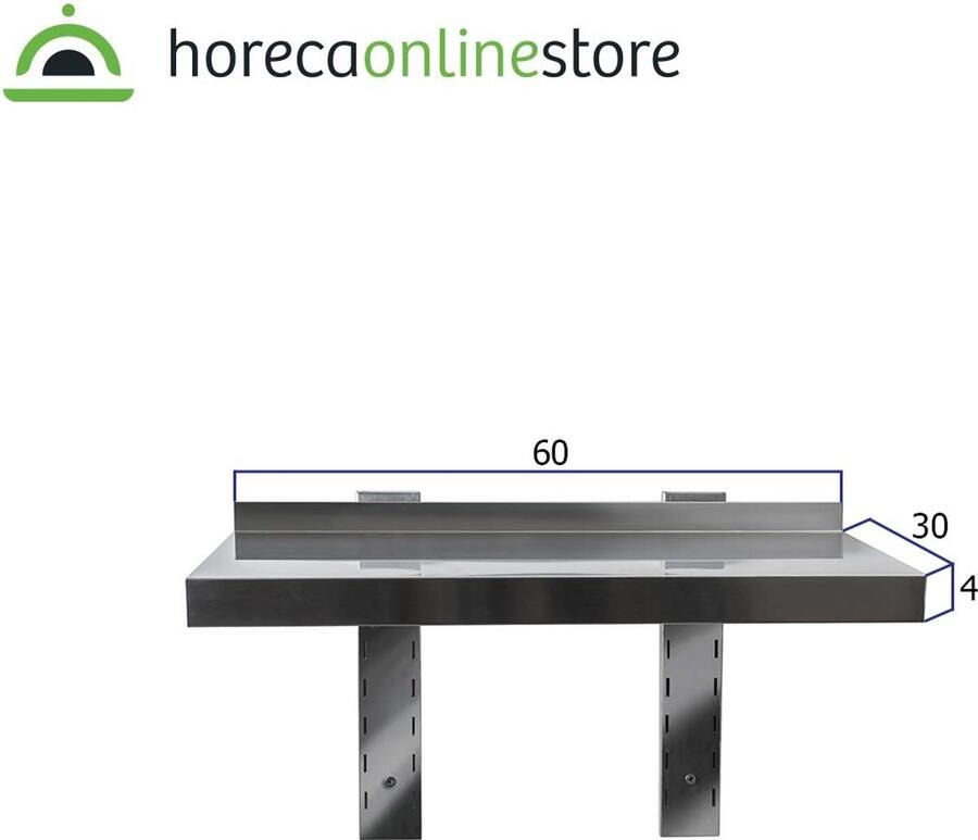 HCB Professionele Wandschap van metaal Wandschap RVS INOX Muurplank wandplank Horeca 30x60x4 cm (DxBxH) 20 kg 8330