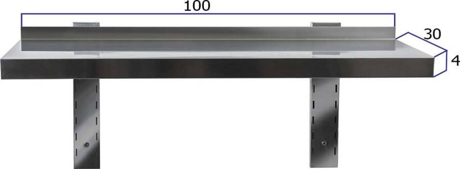 HCB Professionele Wandschap van metaal Wandschap RVS INOX Muurplank wandplank Horeca 100x30x4 cm (BxDxH) 15 kg 8882