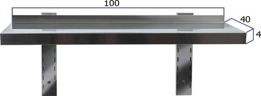 HCB Professionele Wandschap van metaal Wandschap RVS INOX Muurplank wandplank Horeca 100x40x4 cm (BxDxH) 20 kg 8469