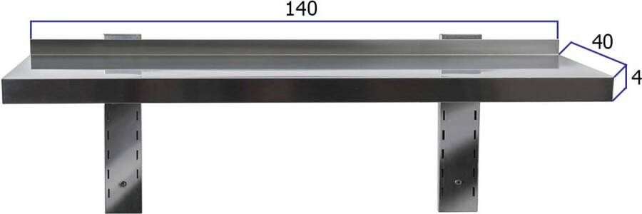 HCB Professionele Wandschap van metaal Wandschap RVS INOX Muurplank wandplank Horeca 40x140x4 cm (DxBxH) 15 kg 8565