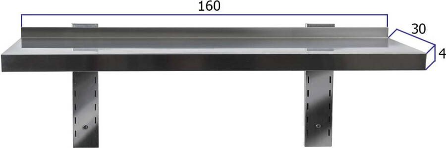 HCB Professionele Wandschap van metaal Wandschap RVS INOX Muurplank wandplank Horeca 30x160x4 cm (DxBxH) 15 kg 8909