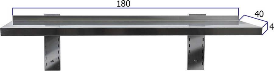 HCB Professionele Wandschap van metaal Wandschap RVS INOX Muurplank wandplank Horeca 40x180x4 cm (DxBxH) 15 kg 8777
