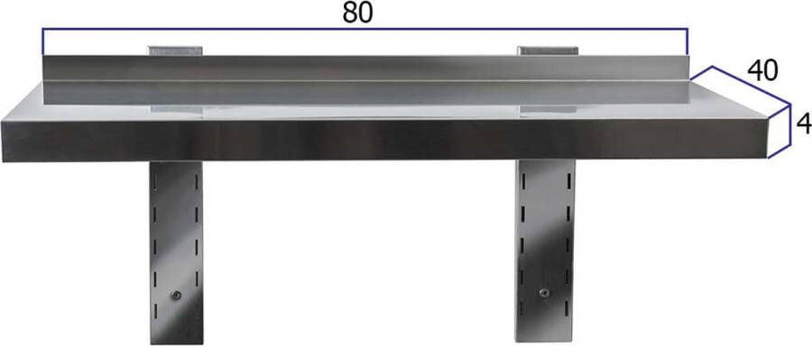 HCB Professionele Wandschap van metaal Wandschap RVS INOX Muurplank wandplank Horeca 80x40x4 cm (BxDxH) 15 kg 8856