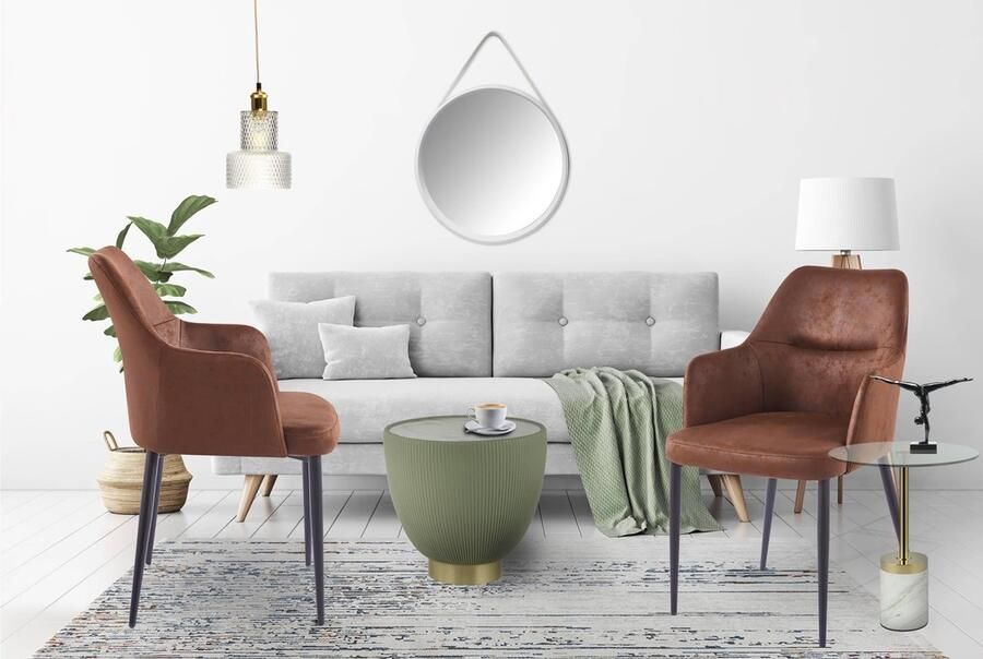 Hearthome & Living Floraya Set 2 eetkamerstoelen Industrial Camel Zwart Fluweel Draagvermogen 150KG