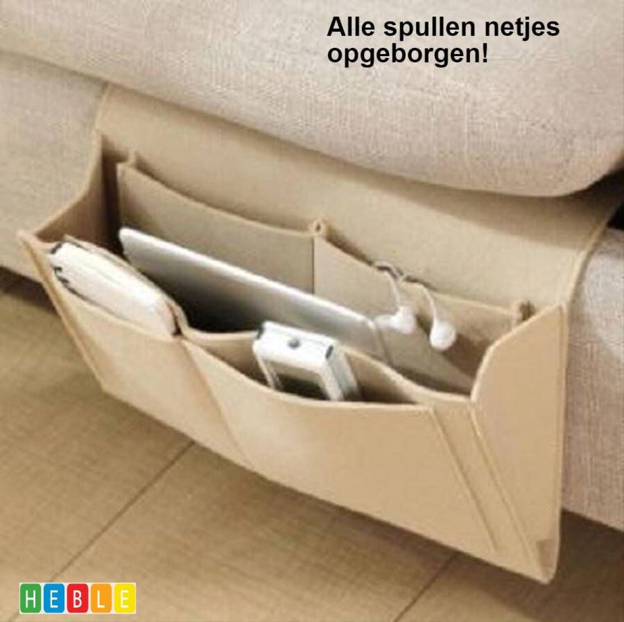 Heble *** 1x Bedside Pocket Opbergzak Beige Tijdschriftenhouder Opbergzak Bank Organizer 27 x 21 x 10 cm van ***