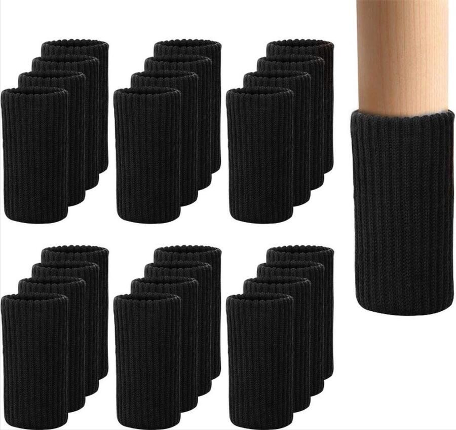 Heble *** 24 Elastische Stoelpoot Beschermers Set van 24 Zwart Stoelsokken Viltjes Sokken Doppen Beschermer Sokjes Glijders Bescherm je meubels van ***