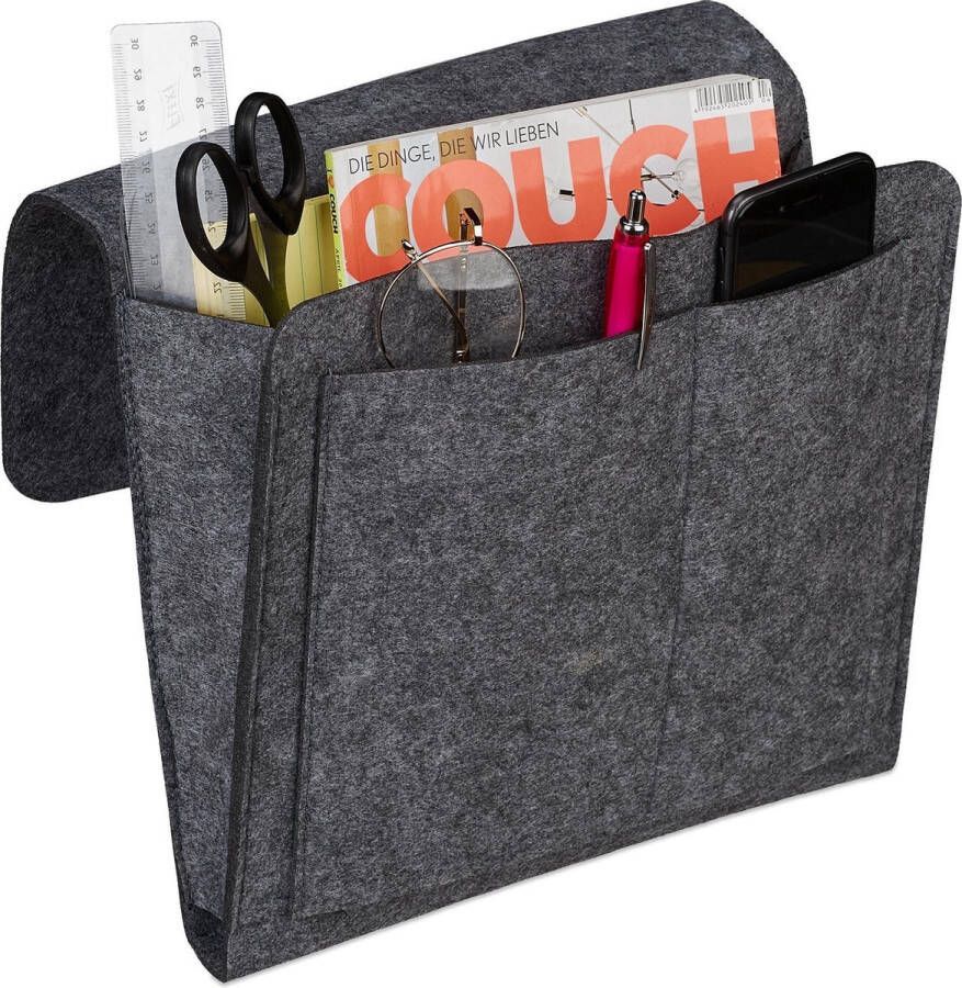 Heble *** Bed Organizer Vilt Bedside Pocket Opbergruimte voor Banken Opbergtas aan Bed Donkergrijs van ***