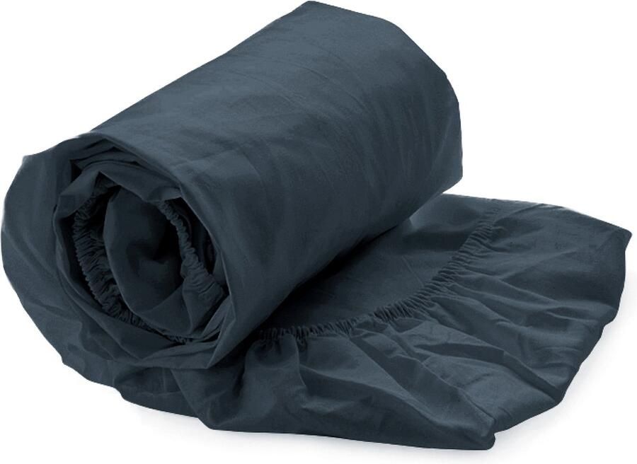 Heckettlane Hoeslaken Elementi Onderlaken voor tweepersoonsbed 180x210-220 100% Katoen-Satijn Blauw