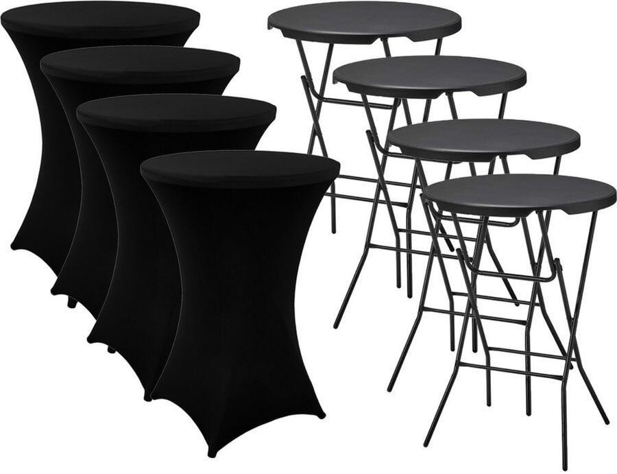 Heebra Set van 4 zwarte statafels (Ø80 cm 110 cm hoog) inclusief zwarte rokken