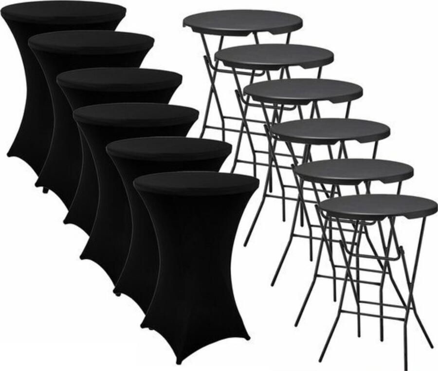 Heebra Set van 6 zwarte statafels (Ø80 cm 110 cm hoog) inclusief zwarte rokken